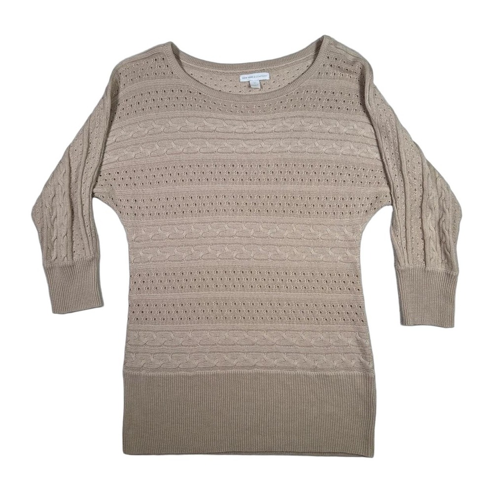 New York & Company Women's Beige Cable Knit Open Weave Sweater Dress Size M